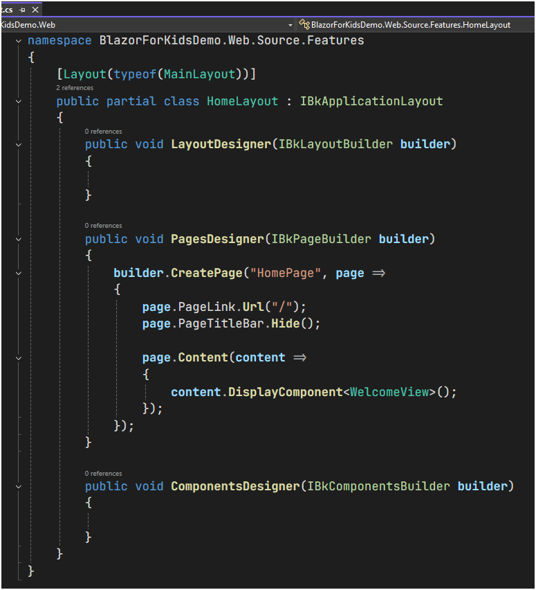 HomeLayout structure and interface methods